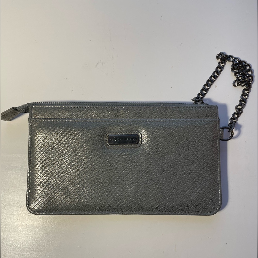 Max Studio silver clutch with chain